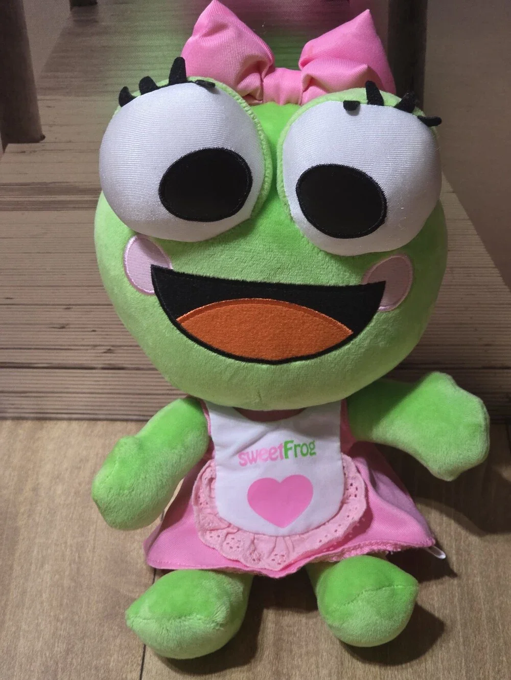 SWEET FROG YOGURT MASCOT GIRL PLUSH PINK DRESS HAIR BOW